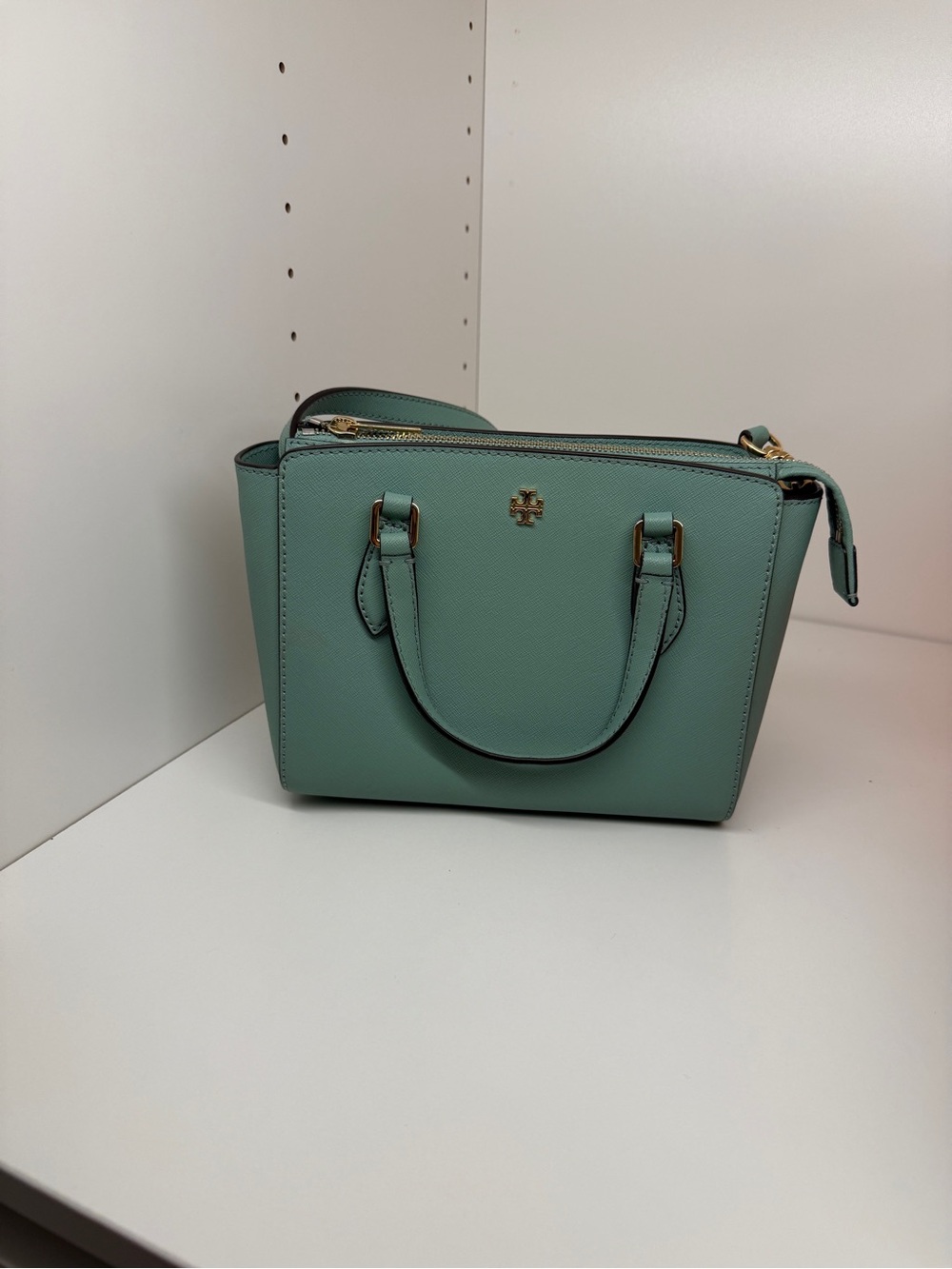 Tory Burch Small Structured Satchel in Mint Green with Gold Hardware